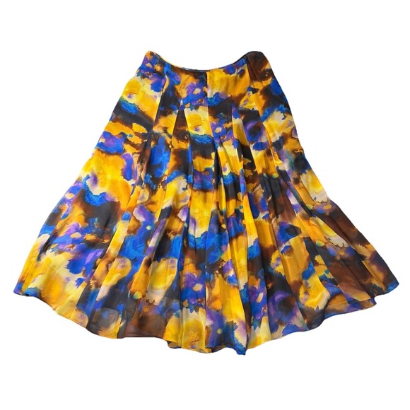 Jones New York Dresses & Skirts - VTG Jones New York 10 Blue Yellow Silk Watercolor Semi-Sheer Skirt Lined‎ Art